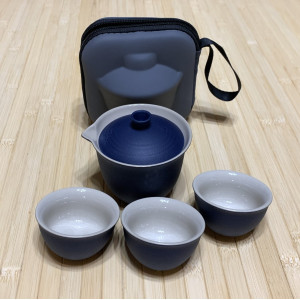 Дорожный чайный набор на 3 персоны синий в чехле